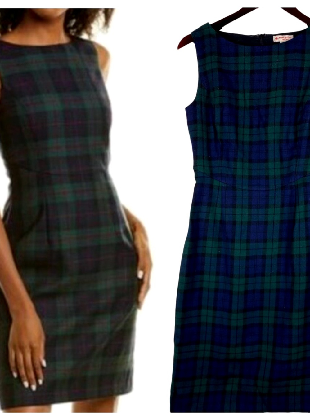 J. Crew Black Watch Tartan Plaid Wool Blend Sleeveless Sheath Dress